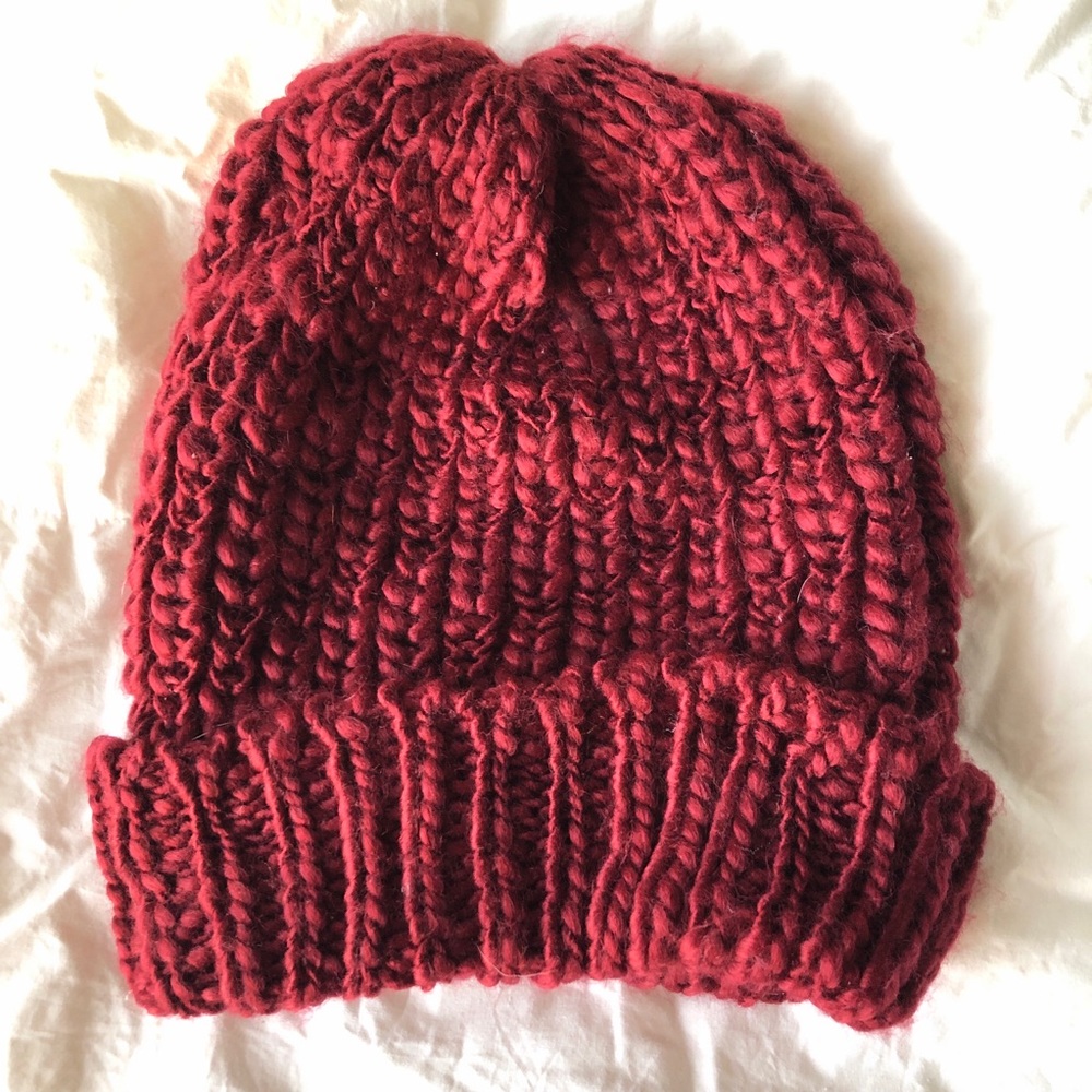 Pink/Maroon Cuffed Knit Hat